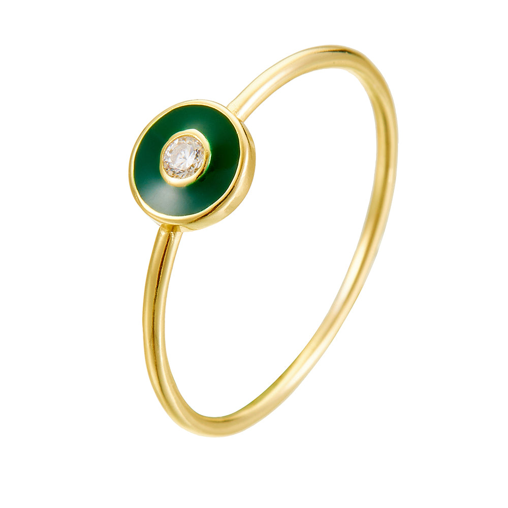 Vintage Round Cubic Zirconia Enamel Jewelry Gold Plated Rings