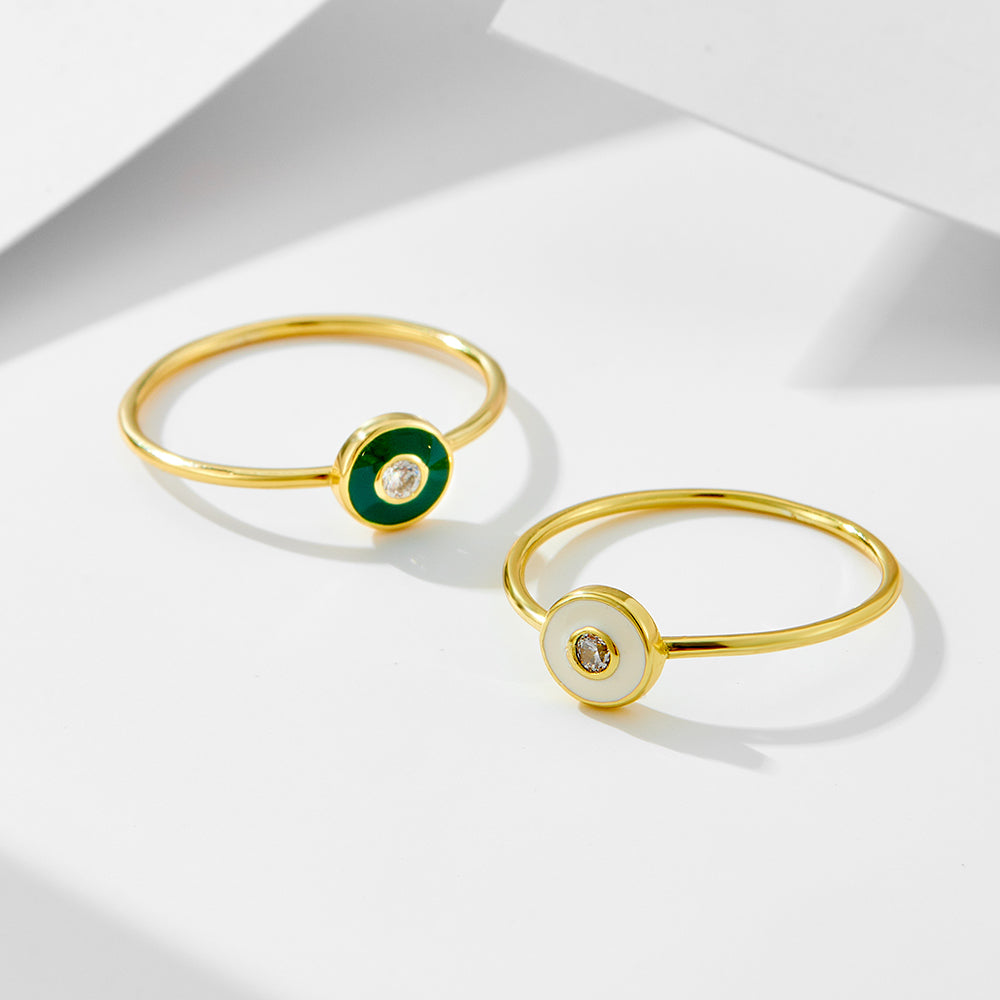 Vintage Round Cubic Zirconia Enamel Jewelry Gold Plated Rings