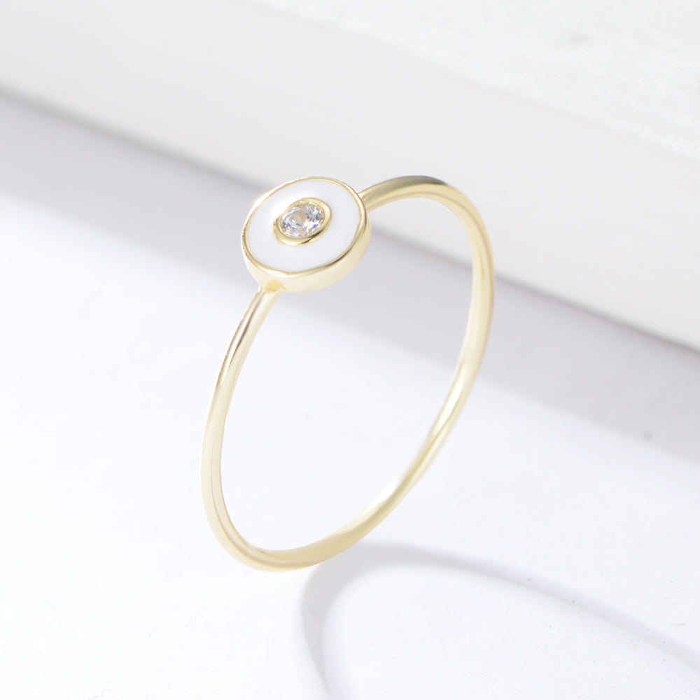 Vintage Round Cubic Zirconia Enamel Jewelry Gold Plated Rings