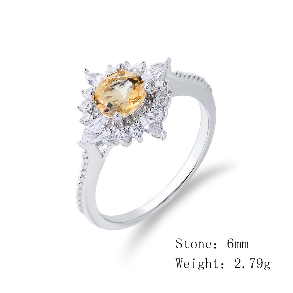 925 Sterling Silver Cushion Cut Natural Citrine Gemstone Ring For Women