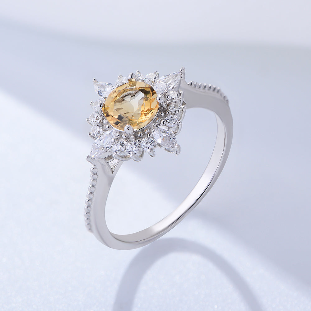 925 Sterling Silver Cushion Cut Natural Citrine Gemstone Ring For Women