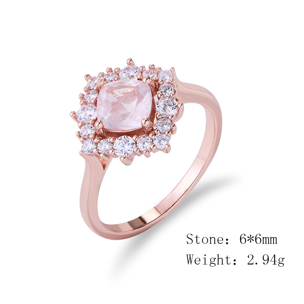 Fashion Engagement Wedding Rings Rose Gold Plated S925 Silver Natural Pink Crystal Gemstone Ring Jewelry