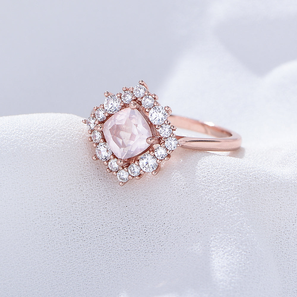 Fashion Engagement Wedding Natural Pink Crystal Gemstone Ring Jewelry
