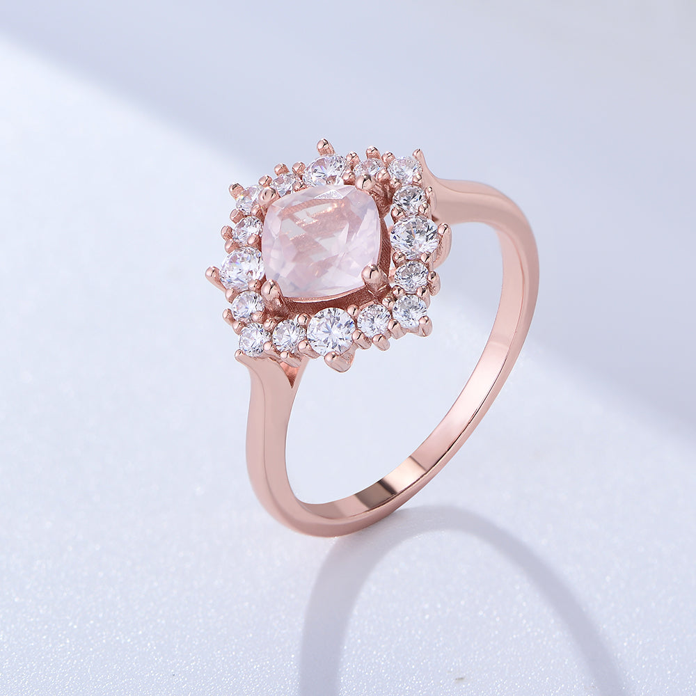 Fashion Engagement Wedding Rings Rose Gold Plated S925 Silver Natural Pink Crystal Gemstone Ring Jewelry