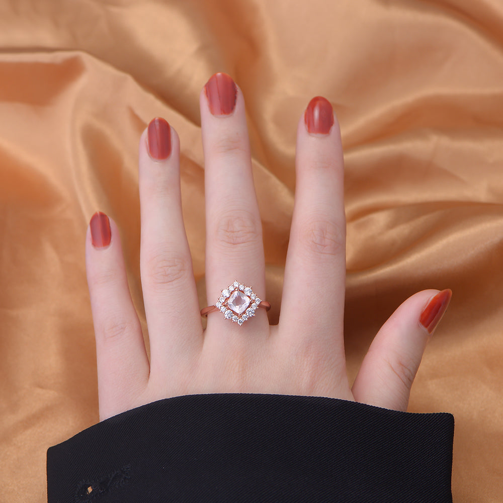 Fashion Engagement Wedding Natural Pink Crystal Gemstone Ring Jewelry