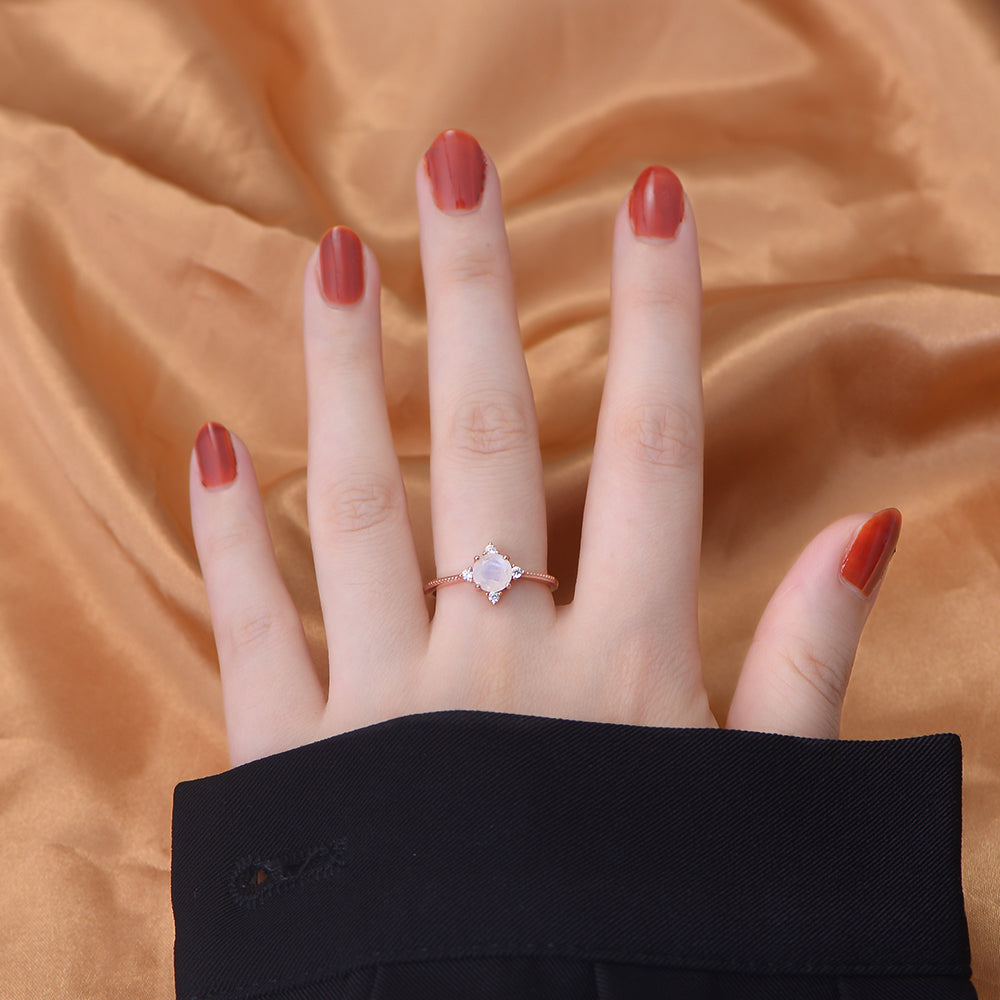 Unique Design Round Gemstone Rose Gold Plated Moonstone Ring