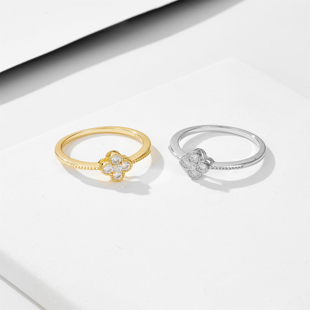 Hot CZ Diamond Four Leaf Clover Rings