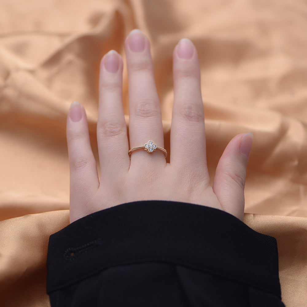 Hot CZ Diamond Four Leaf Clover Rings