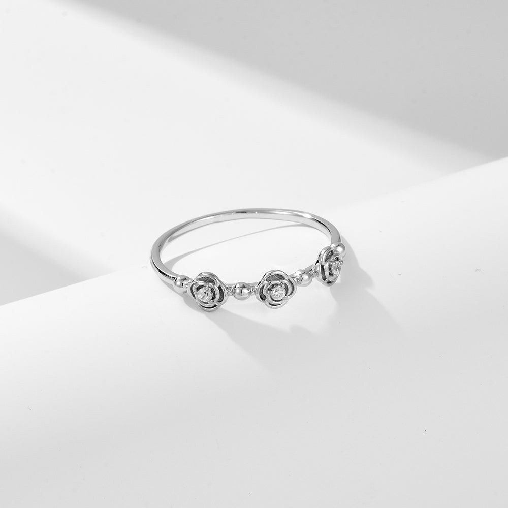 Trendy Ins Style Cubic Zircon Rose Flower Stackable Rings