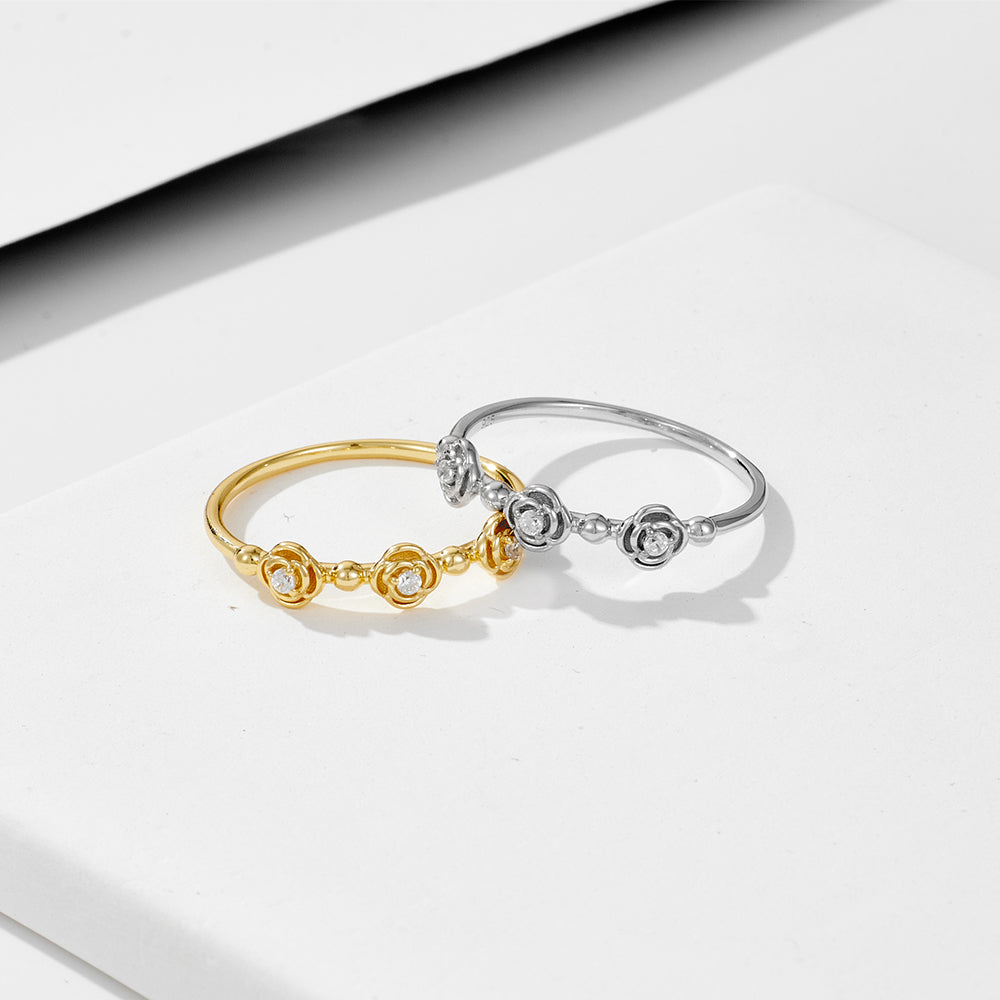 Trendy Ins Style Cubic Zircon Rose Flower Stackable Rings