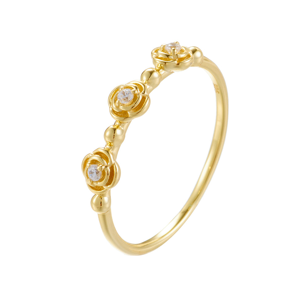 Trendy Ins Style Cubic Zircon Rose Flower Stackable Rings