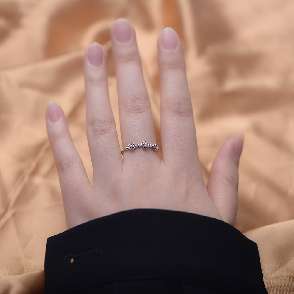 Trendy Ins Style Cubic Zircon Rose Flower Stackable Rings