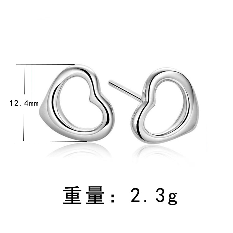 Elegant Stylish 925 Sterling Silver Heart Shape Stud Earrings Women