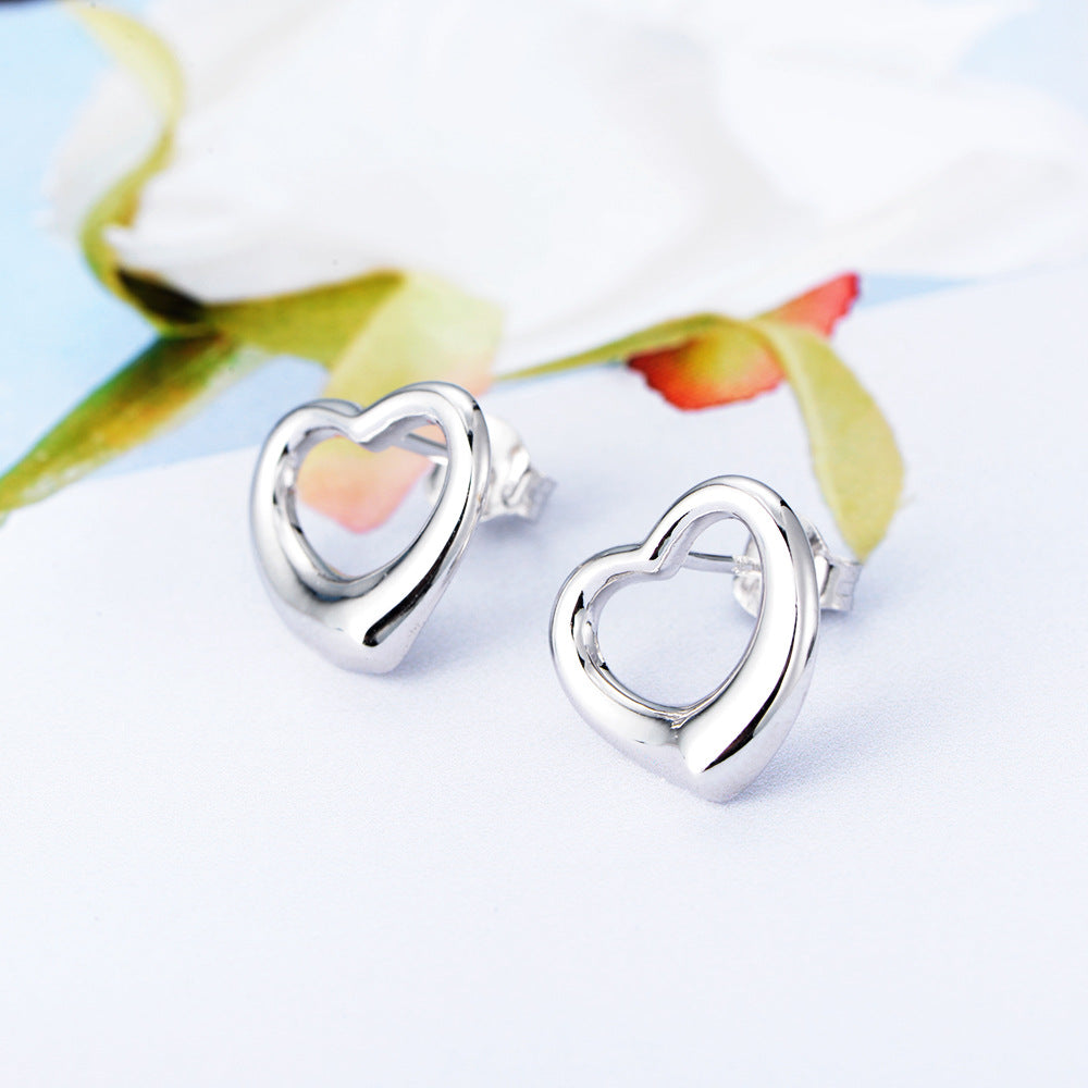 Elegant Stylish 925 Sterling Silver Heart Shape Stud Earrings Women