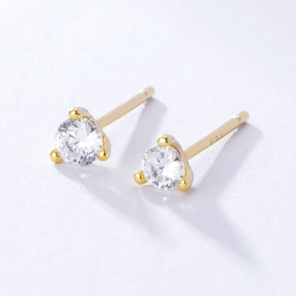 Fashion Jewelry 925 Sterling Silver Gold Plated Tiny Zirconia Simple Stud Earrings