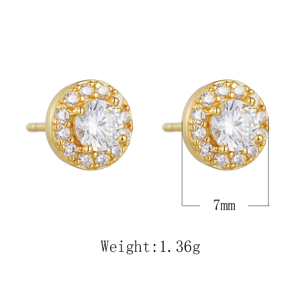 Elegant Fashion 925 Sterling Silver Jewelry Classic Round Cluster Diamond CZ Stud Earrings