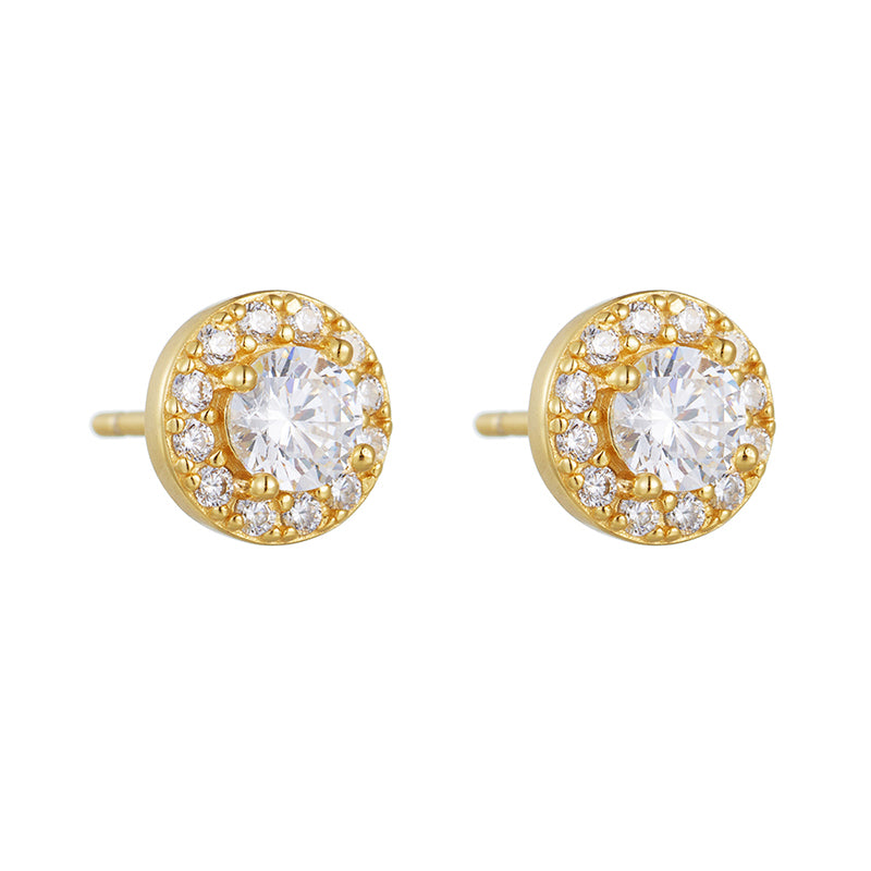 Elegant Fashion 925 Sterling Silver Jewelry Classic Round Cluster Diamond CZ Stud Earrings