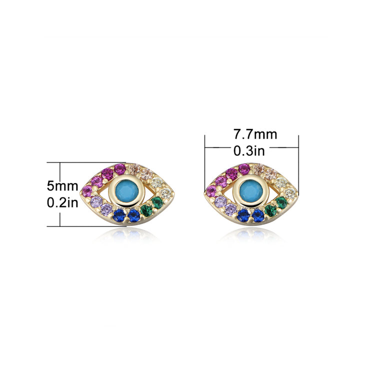 Dainty S925 Sterling Silver Colorful Zircon Evil Eye Studs Earrings