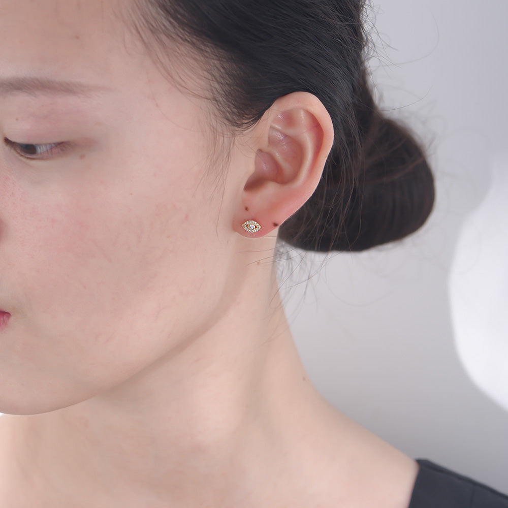 Dainty  Colorful Zircon Evil Eye Studs Earrings