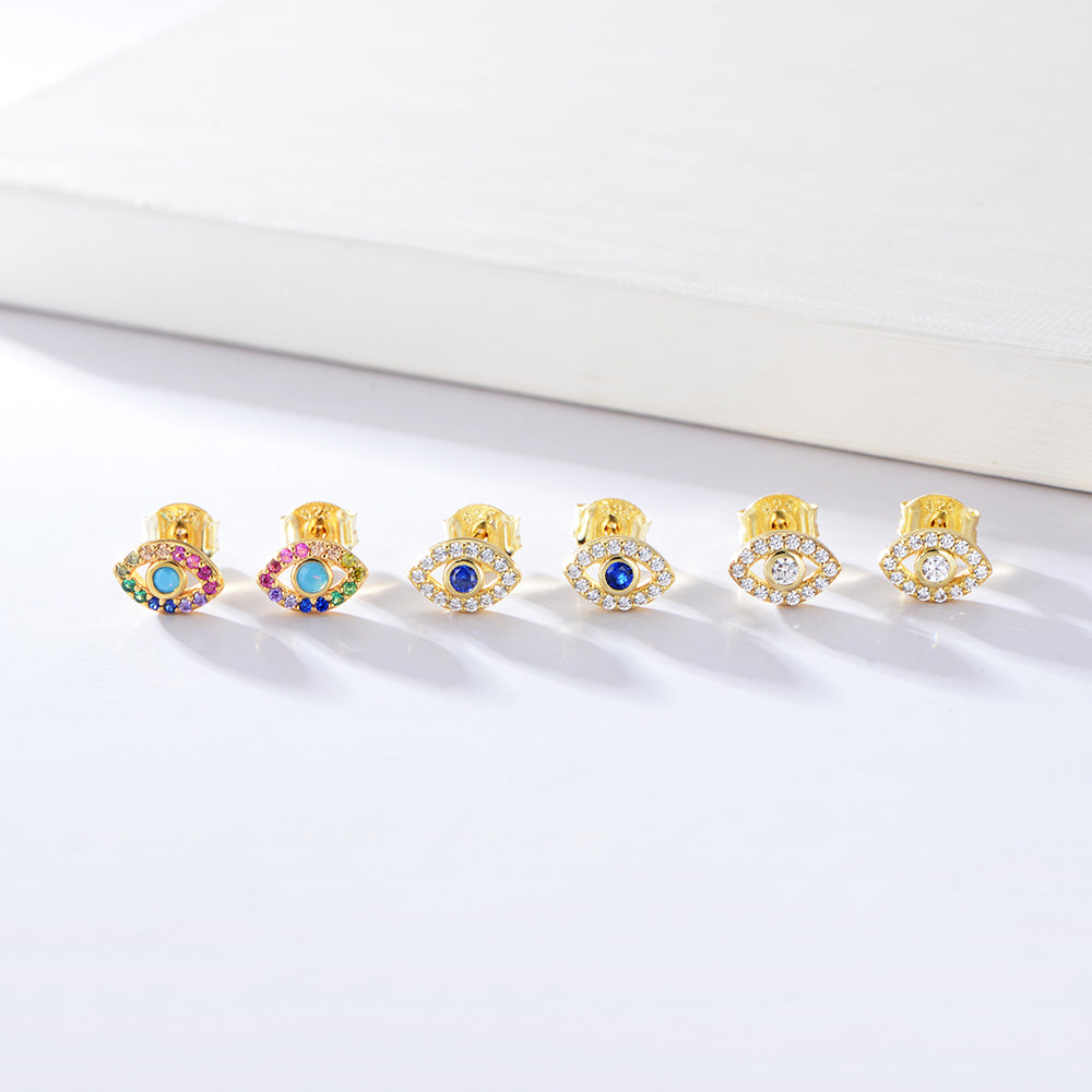 Dainty  Colorful Zircon Evil Eye Studs Earrings