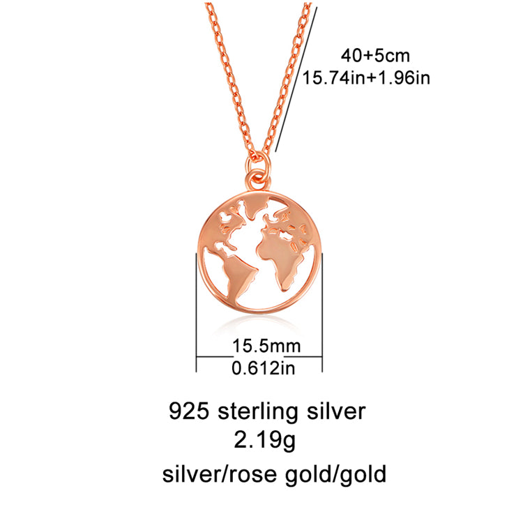 Rose Gold Plated High Polishing Coin World Map Pendant Necklace
