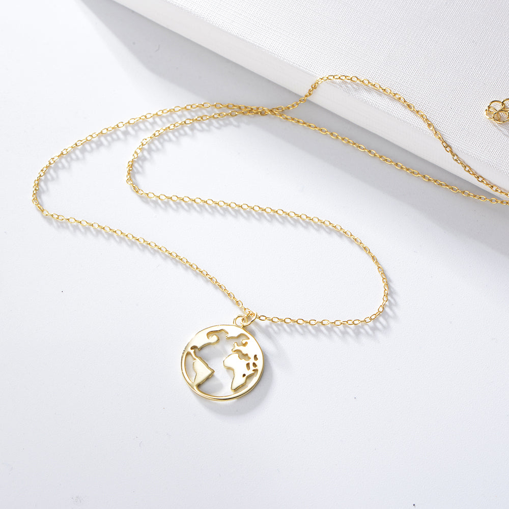 Rose Gold Plated High Polishing Coin World Map Pendant Necklace