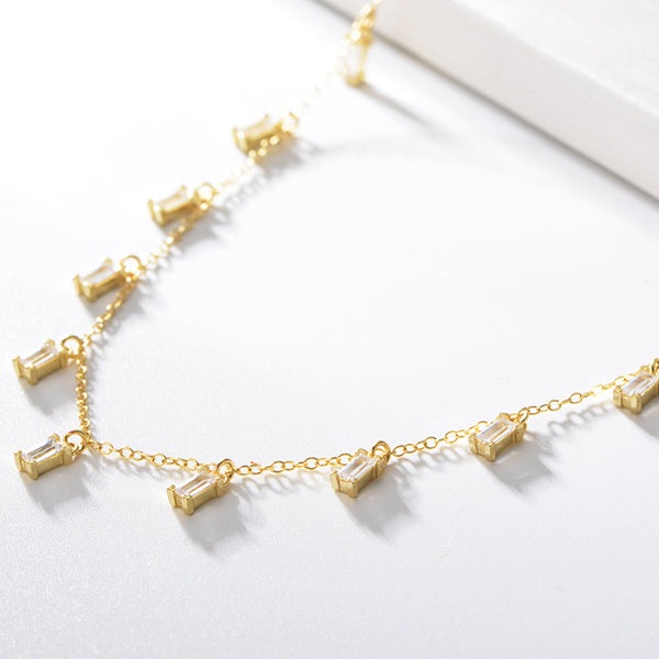 Rectangle Zircon Charms Tassel Necklace