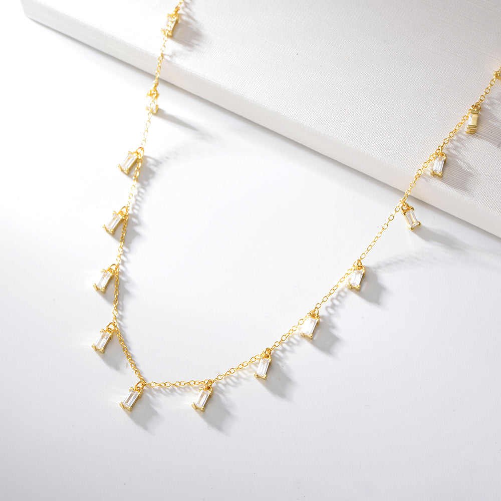 Rectangle Zircon Charms Tassel Necklace