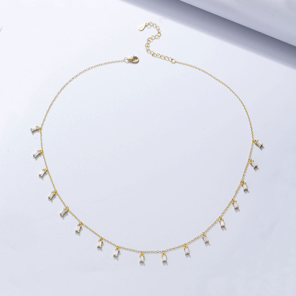 Rectangle Zircon Charms Tassel Necklace