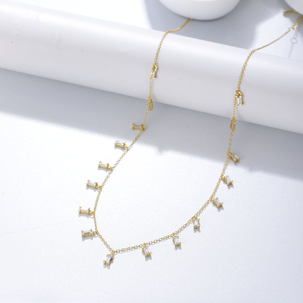 Rectangle Zircon Charms Tassel Necklace