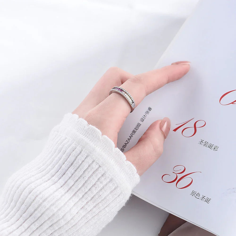 Women Ruby Setting Color Cubic Zirconia Band Ring