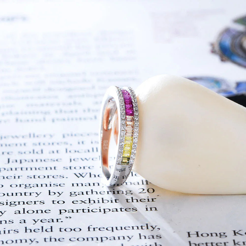 Women Ruby Setting Color Cubic Zirconia Band Ring