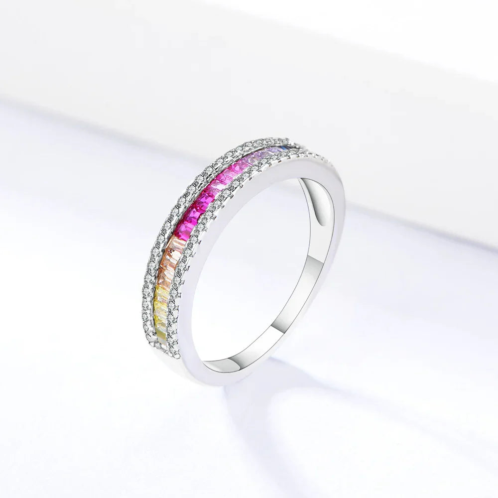 Women Ruby Setting Color Cubic Zirconia Band Ring
