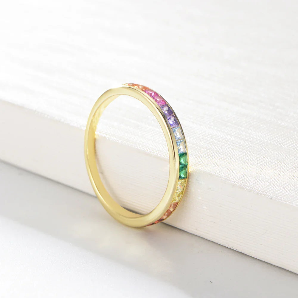 Trendy Anniversary Jewelry Eternity Multi Color Rainbow Cubic Zirconia Band Ring