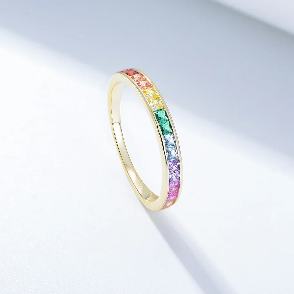 Trendy Anniversary Jewelry Eternity Multi Color Rainbow Cubic Zirconia Band Ring
