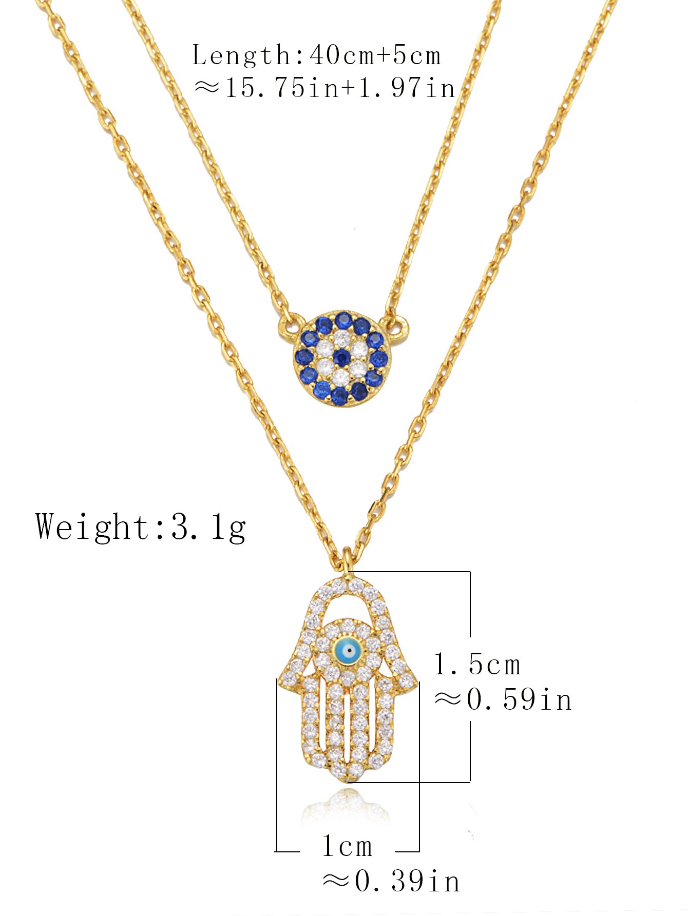 Cubic Zirconia 14K Gold Plated Hamsa Hand Pendant Necklace