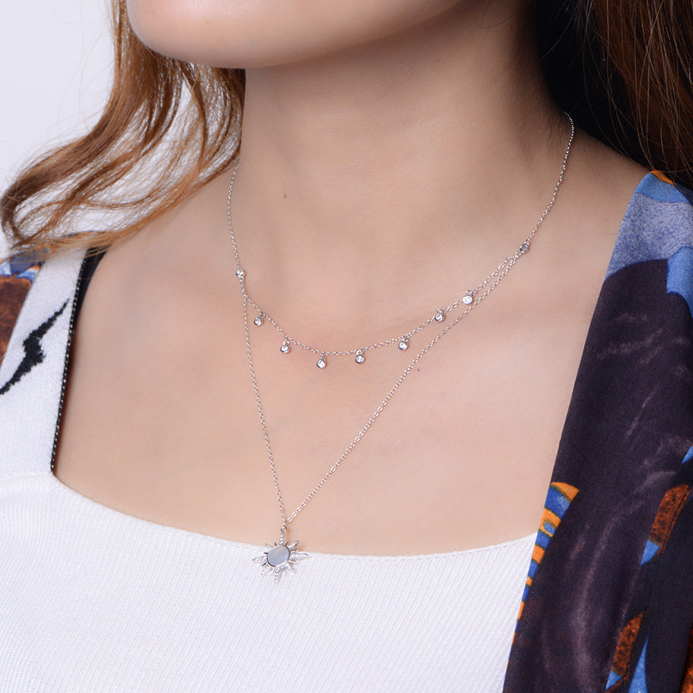Cubic Zirconia Sun Double Layer Necklace