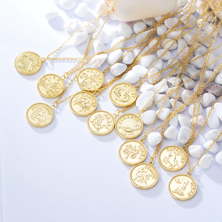 Zodiac Coin Twelve Constellations Necklace