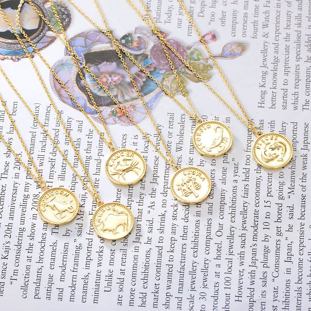 Zodiac Coin Necklace 925 Sterling Silver Twelve Constellations Necklace