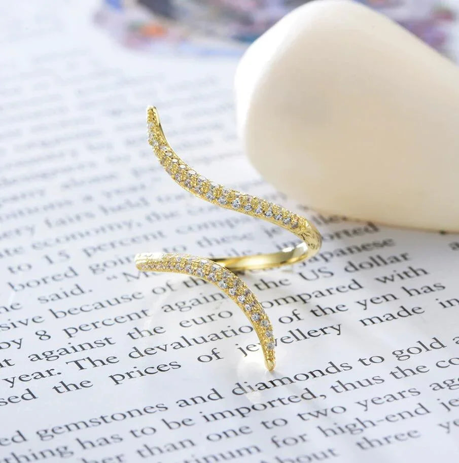 Shiny Zircon 14K 18K Gold Plated Micro Crystal Irregular Open Ring For Women