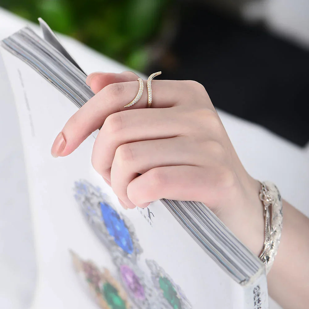 Shiny Zircon 14K 18K Gold Plated Micro Crystal Irregular Open Ring For Women