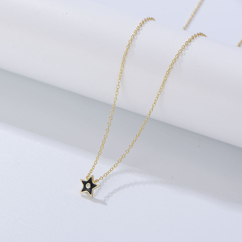 Trendy 925 Silver Gold Plated Enamel Star Pendant Necklaces