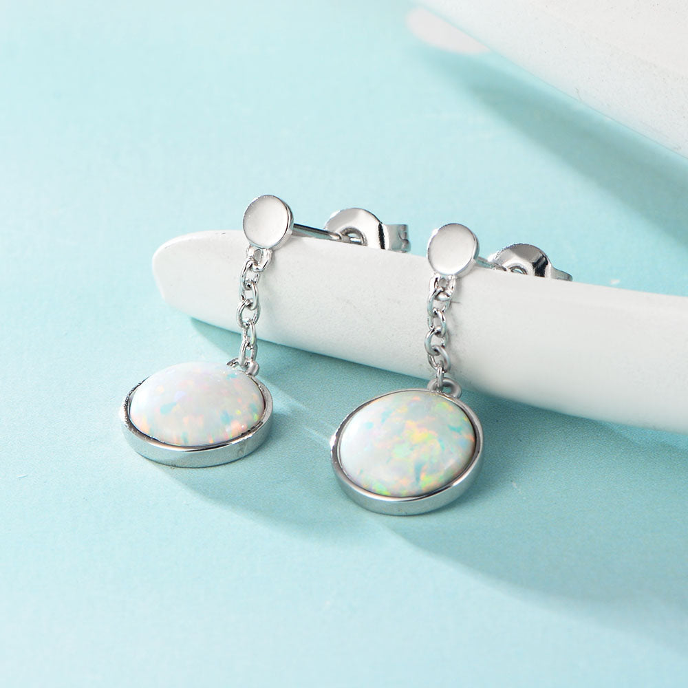 Fashion  Round Opal Drop Earrings