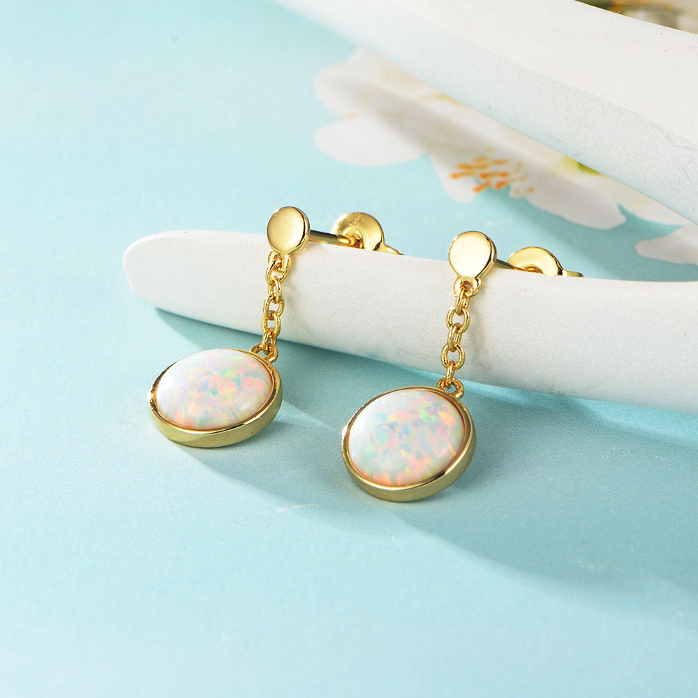 Fashion  Round Opal Drop Earrings