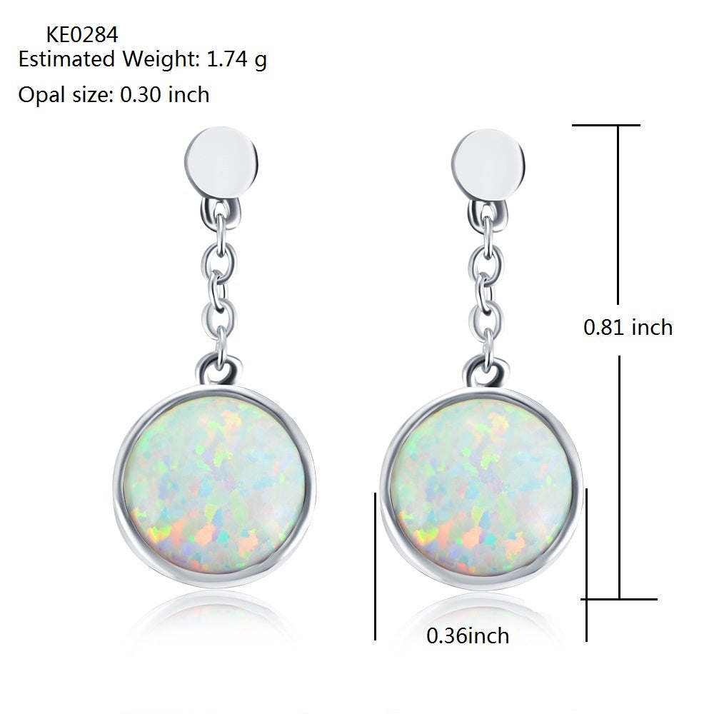 Fashion 925 Silver Gold Plated Round Opal Drop Earrings