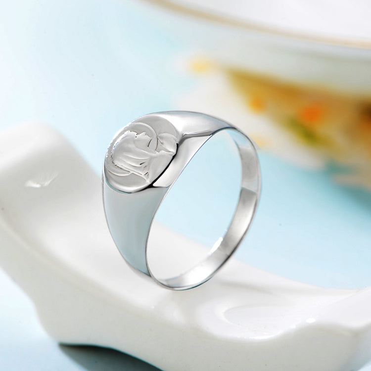 Fine Jewelry S925 Sterling Silver No Stone Dome Signet Ring