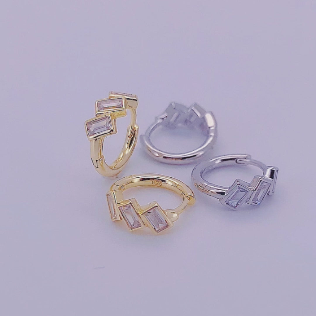 Fine Jewelry  Rectangle Cubic Zircon  Huggie Earrings