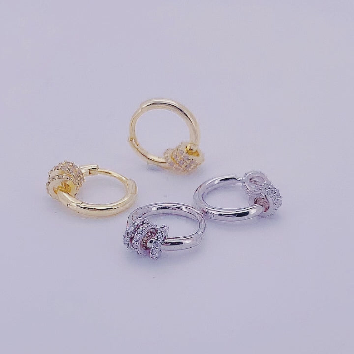 Lucky Bead Huggie Earrings  Three Circle Zircon Charm Hoop Earrings