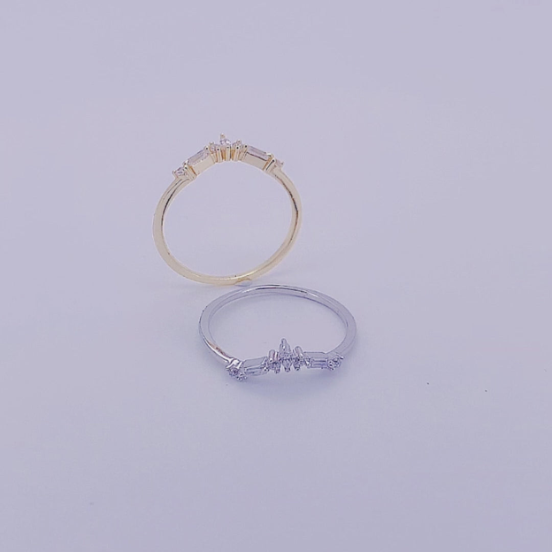 14K Gold Plated Crown Curved Geometric Cubic Zircon Ring