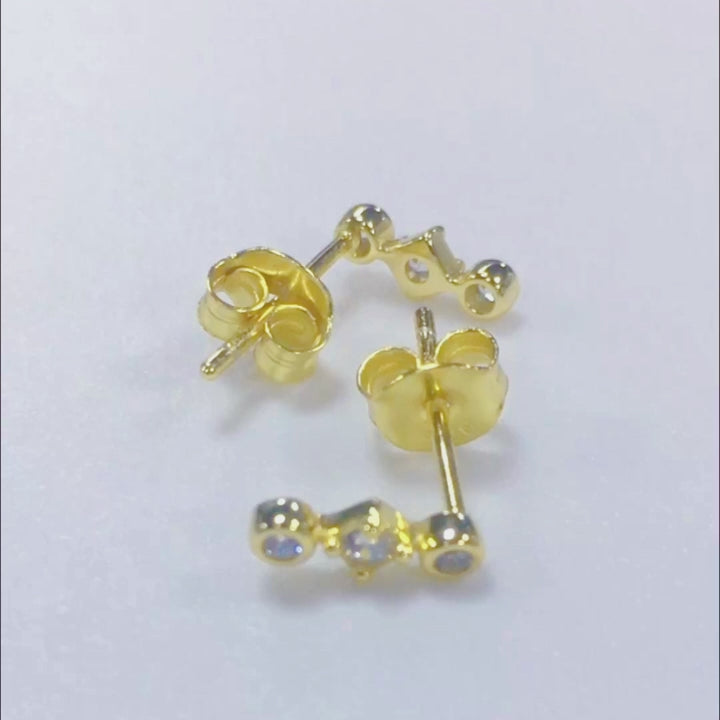 Elegant 14K 18K Gold Plated CZ Stone Channel Setting Drop Stud Earrings